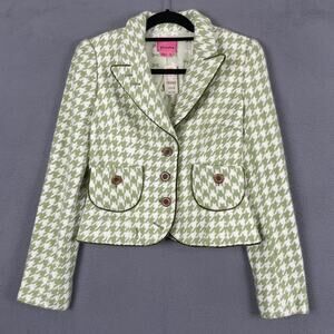 NWT Fabulous Phoebe Couture Green and White Houndstooth Blazer